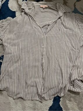 MEC Striped Button-Up Blouse in White and Brown